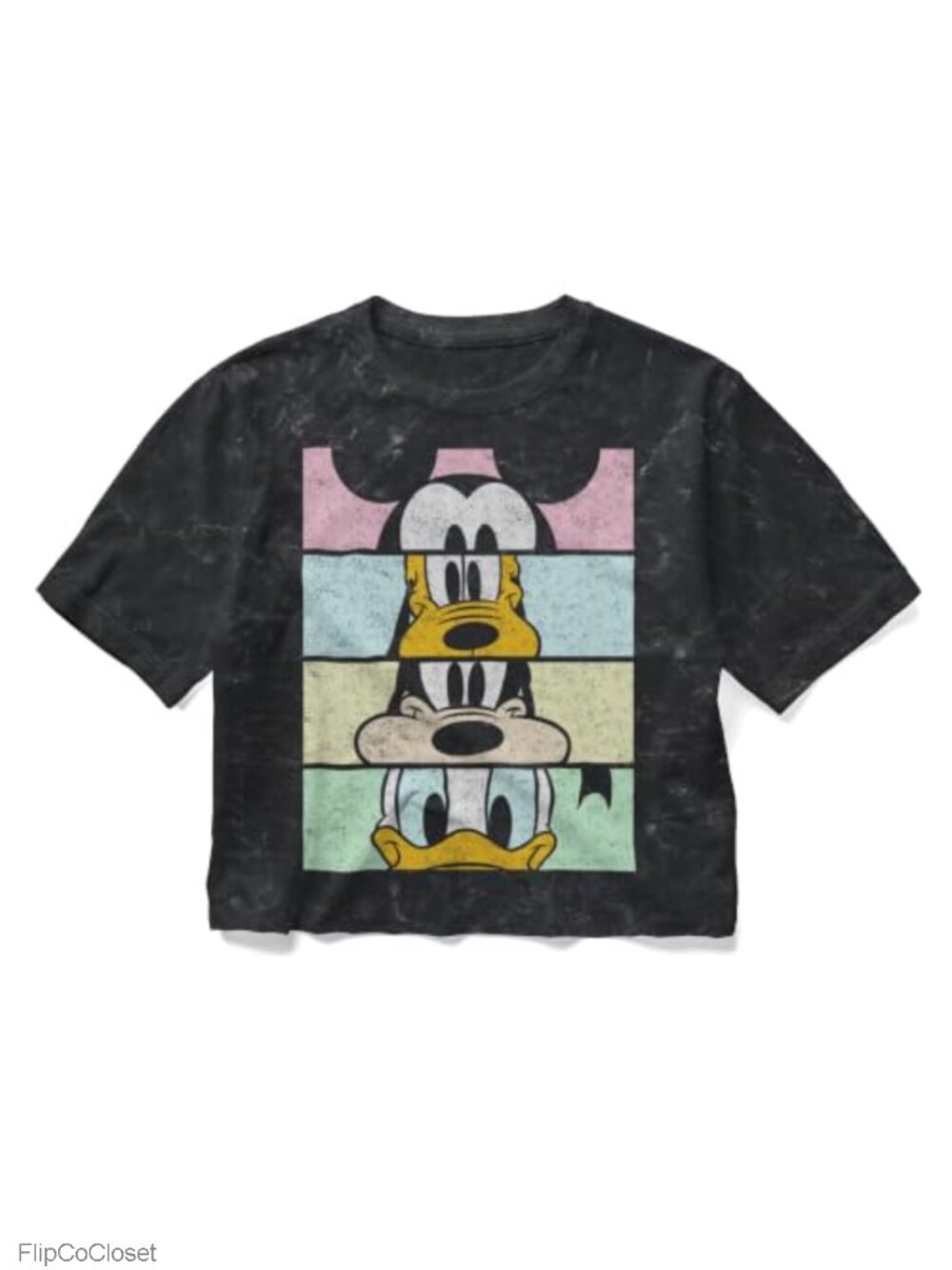 Disney Characters Crew Neck Crop Top Short Sleeve Mineral Wash Cotton Tee
